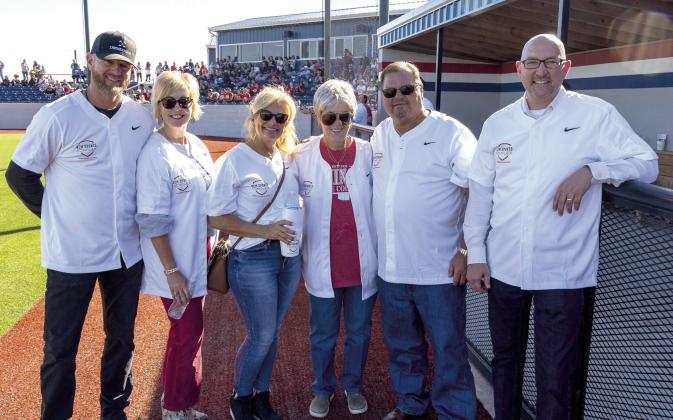 Ryan Franklin was honored, alongside his family, at the Oklahoma Sports Heritage Museum in Guthrie after achieving gold at the 2000 Summer Olympics. Pictured (left to right) Angie Franklin; daughter, Kaylin; Ryan Franklin and son, Logan. Photo provided by SSC