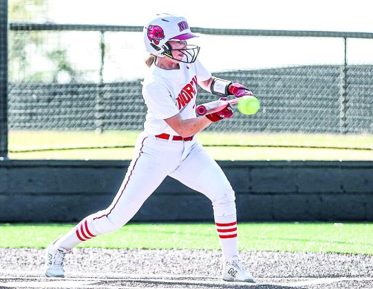 Izzy O'Daniel put down a bunt as NRC softball played Mannford on Aug. 17. The Lady Cougars came up short losing, 3-6. They traveled to Bristow on Aug. 18, winning 13-0.