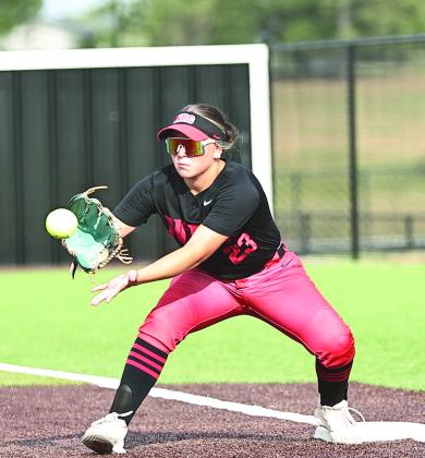 Kapri Rodriguez makes the Berryhill out at first base on Aug. 24.