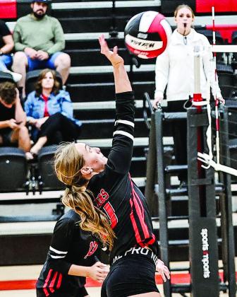 Lily Dyer returns the ball to Weatherford in the home match on Aug. 17. NRC lost 2-3.