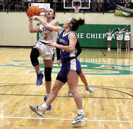 Brooklyn Duff gets fouled in the last quarter of the final Area game against Holdenville.