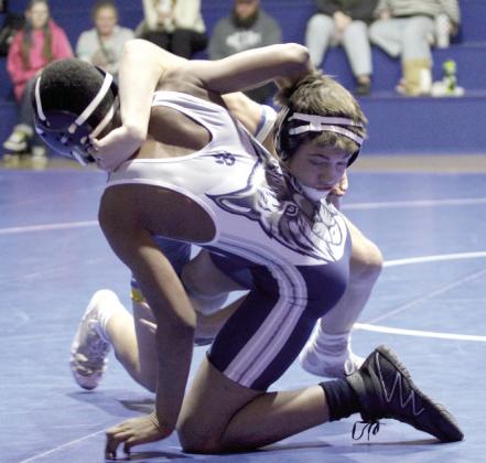 In the 150 weight class, Bethel’s Zane Anderson, facing camera, tries to force his opponent to the mat during the dual with Star Spencer on Jan. 30. The Wildcats won, 48-24. Countywide &amp; Sun/Natasha Dunagan