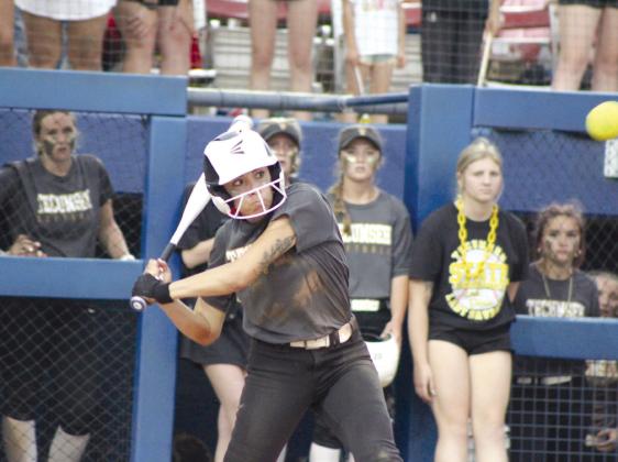Tecumseh senior Serenity Jacoway prepares to hit a single in the seventh inning of the Class 5A Slow Pitch State Championships against Washington on April 30. That day, the Lady Savages fought their way through Bristow, 14-10; #1-ranked North Rock Creek, 13-7; and Washington, 9-6, to become the first state champions in softball in school history. Countywide &amp; Sun/Natasha Dunagan