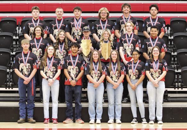 Photo Provided. North Rock Creek Archery Back-to-Back State Champions: Varsity Compound Team Front Row: Caid Wiles, KK Munn, Eli Dragman, Makenna Rudek, Makayla Rudek, Angela Rodea, Courtney Grace. Middle Row: Austin Wilkins, Kendal Smiley, Caleb Cahall, Madison Neer, Tristen Munn, Greyson Sharma Back Row: Tatum Manning-Smith, Joel Riley, Braden Ueltzen, Brayson Searcy, Landon Kelough, Joel Vincent.