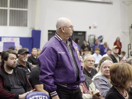 Former Army Specialist and Purple Heart Recipient Ray Sparks is recognized during the Bethel High School Veterans Day Program on Nov. 10. Countywide &amp; Sun/Natasha Dunagan