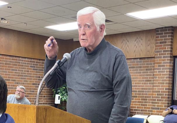 Ward 4 City Commissioner, John Collier, addressed his fellow council members at April's meeting. He equated his concern for lack of willing citizens to replace aging Tecumseh Council Members, with the drought crisis facing the town 20 years ago that allowed for citizens to walk across Tecumseh Lake. Julie Talton, Countywide &amp; Sun