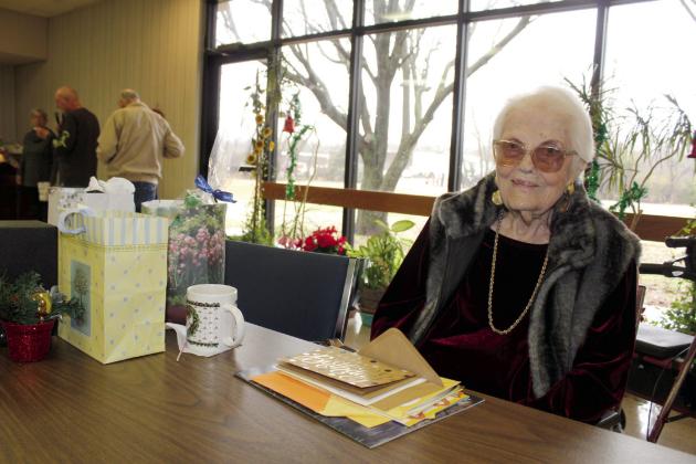 Clemmie Lucas of Tecumseh will turn 100 on Christmas Day, and Project H.E.A.R.T, in conjunction with the Tecumseh Senior Center, threw her an early birthday party on Dec. 15. Lucas still drives to the center every day for lunch and twice a month for bingo. Countywide & Sun/ Natasha Dunagan