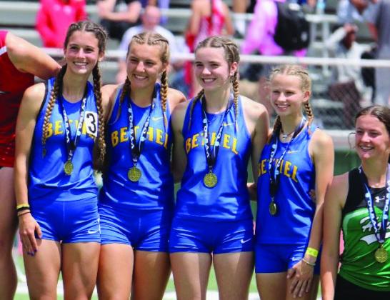 The Bethel Lady Wildcats 4 x 800 Relay team won a podium finish of third place. Members of the team (in no particular order) include Kimberlin Taylor, Faith Cator, Kylie Nunneley, Baylee Tapley. Photo provided