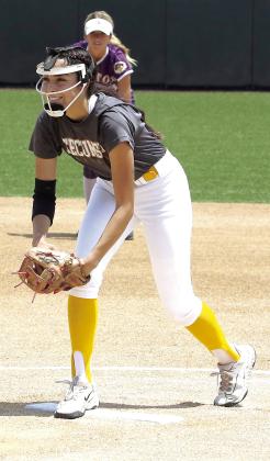 Tecumseh’s Serenity Jacoway is all smiles as she gets ready for the wind-up and pitch in the All-State game.