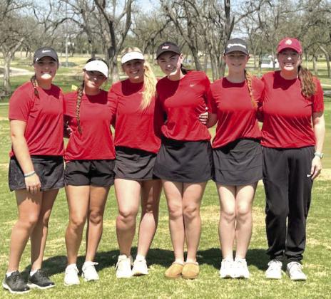 North Rock Creek's girls' golf team shot a team record low of 369. Several girls shot their personal best. Pictured from left are Robyn Click, Olivia Ramirez, Lauren Rowell, Harper Haskins, Kimber Chesser and Coach Reagan Bowler.