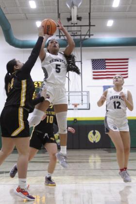 Shawnee’s Trinity Shirley goes up for the shot in action against Santa Fe South. Photo courtesy of ShawneeCTV