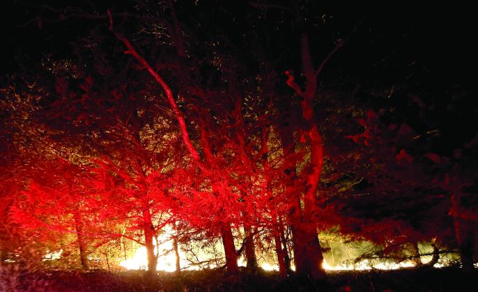 Wildfires continued to burn well into the night, Friday, Mar. 14, 2025. While doing a ride-along with Sheriff Deputy Travis Palmer, the Countywide &amp; Sun was told as many as 10 fires were being fought simultaneously in Pottawatomie County. Suzie Campbell, Countywide &amp; Sun