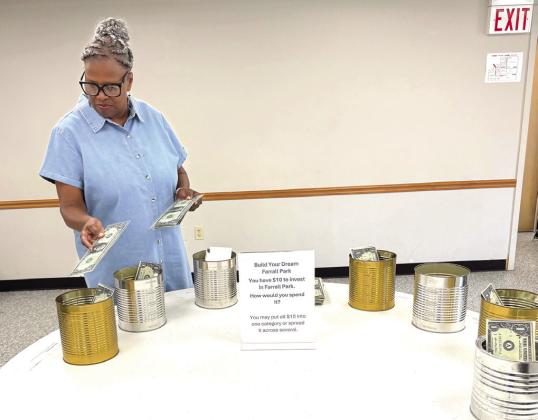 Richardson divides up her '$10' into the areas where she prefers the money to be spent. Cans gave options such as: art displays, picnic tables, sports courts, trails, and vendor food trucks/entertainment areas.
