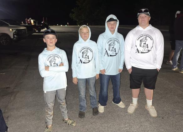 Asher Middle School students Braxton Ray, Hayes Templeton, Weston Knox and Eli Larman pose before their first Oklahoma High School Fishing tournament at the Lake of the Arbuckles in Oct. 2024. They placed fifth in that tournament, and they are looking forward to the season starting again in March. Photo provided by Melissa Ray.