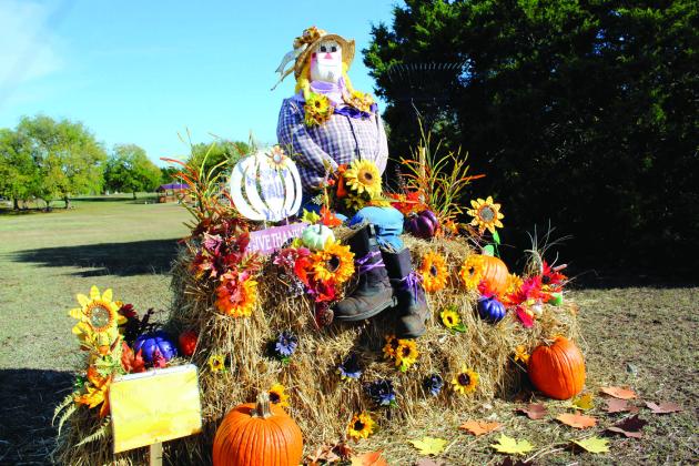 “Sunflower Sally” sits atop her hay bales at 1609 N. 13th St. in Tecumseh. Sally was made by Steven and Barbara Allen and grandson, Micah, and recently won first place in the City of Tecumseh Residential Scarecrow Contest. There were 42 scarecrows in the residential contest. Countywide &amp;amp; Sun/Natasha Dunagan