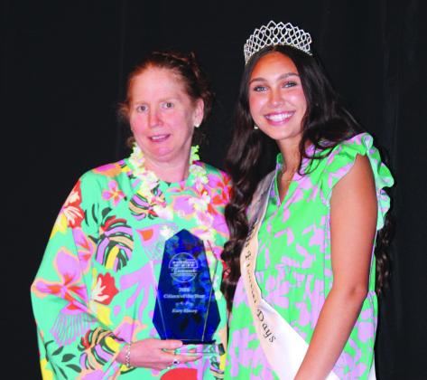 Kacy Kinsey won the Citizen of the Year Award, presented by Miss Frontier Days Jalee Meyers, during the Tecumseh Chamber of Commerce Annual Meeting &amp; Awards Banquet, held at the Grand Casino Hotel and Resort on Nov. 21. Countywide &amp; Sun/Natasha Dunagan