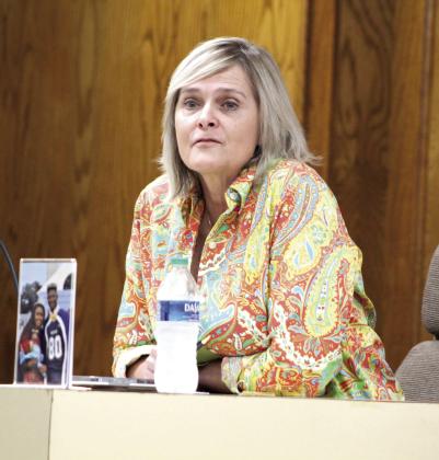 Retiring Superintendent Dr. April Grace talks to the Shawnee Board of Education during their June 26 meeting - her last meeting. Countywide &amp; Sun/Natasha Dunagan