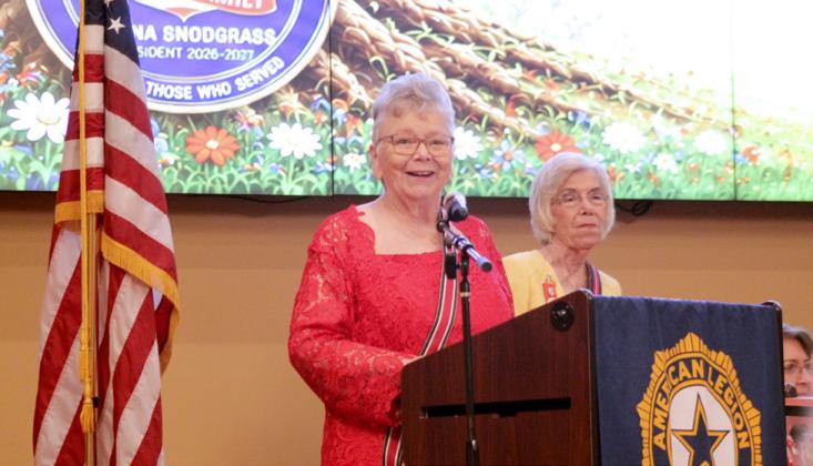 Donna Snodgrass, of Tecumseh's American Legion Auxiliary, speaks after being sworn in as the American Legion Auxiliary, Department of Oklahoma, President. Natasha Dunagan, Countywide &amp;amp; Sun