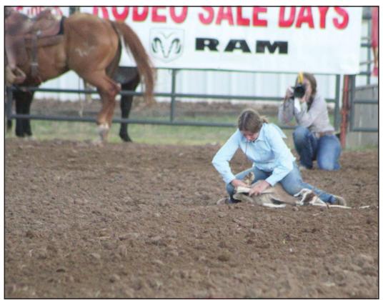 Avery Dockrey, of Shawnee, competes in the IFYR Goat Tying event on July 10. Countywide &amp; Sun/Natasha Dunagan