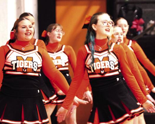 The Maud High School Cheerleaders encourage the player at the free-throw line during the Jan. 16 home game. Photos by Natasha Dunagan, Countywide &amp; Sun