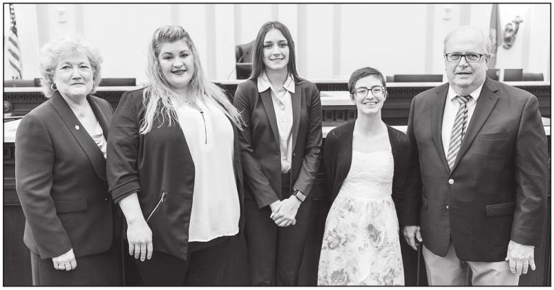 Three students were honored by SSC at the All-Oklahoma Academic Team and OACC Presidents’ Tuition Waiver Awards Ceremony at the State Capitol on March 29. Pictured (left to right): SSC President Lana Reynolds; SSC students Elizabeth Thomlison, of Shawnee, and Jessica Waddell, of Earlsboro; Tecumseh High School Student Jordan Jones, of Tecumseh; and Representative Danny Williams (R-District 28). Provided photo.