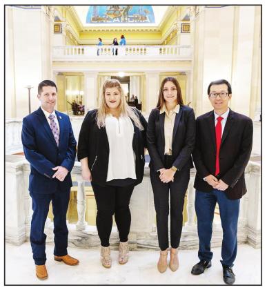 Pictured (left to right): State Senator Zack Taylor (R-District 28) congratulates All-Oklahoma Academic Team Honorees Elizabeth Thomlison and Jessica Waddell, as well as their PTK honor society advisor and SSC Associate Professor of Business Dr. Jeff Cheng. Provided photo.