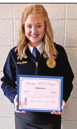 Emily Loman was one of four FFA members from Tecumseh who received their American FFA Degrees this year and one of nine in Pottawatomie County. Photo