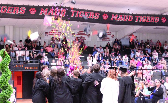 Maud High School's 18 graduates not only tossed their caps at the end of the Commencement Ceremony on May 23, but they also shot off confetti cannons. Natasha Dunagan, Countywide &amp;amp; Sun