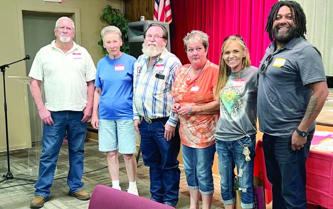 These graduates attended the 2024 Earlsboro Banquet for the first time. Pictured from right: Bob Nettles, Clara (McAfee) Thompson, Donnie Owens, Glenda Sue (Herron) Ortega, Shanda Owens and Keyon Permetter. Photo provided