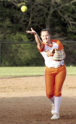 Maud’s Kadie Jencik sails the ball toward home during the game with Pittsburg on March 31.