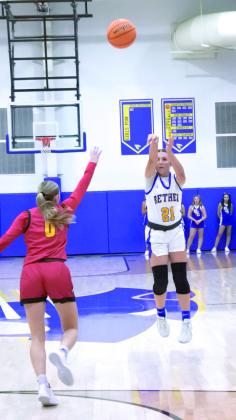 Bethel’s Bailey Tucker shoots from beyond the arc. Countywide &amp; Sun/ Suzie Campbell