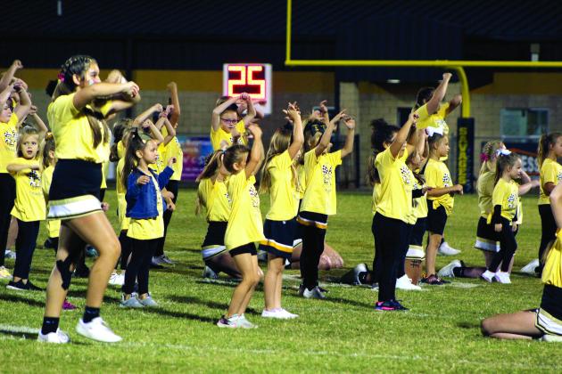 On Oct. 7, the Tecumseh High School cheerleaders performed with their junior cheerleaders. The junior cheerleaders ranged from pre-k all the way to sixth grade. They learned cheers and a dance during “kids clinic.” Payton Worley and all of the THS Cheerleaders helped in coaching the kids. Countywide &amp;amp; Sun/Natasha Dunagan