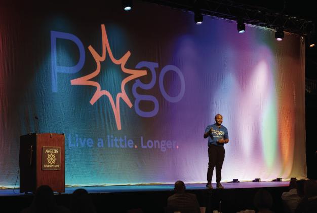 John Bobb-Semple, Executive Director of Pottawatomi Go or Pogo, speaks to the crowd at the Avedis 10 Year Anniversary Celebration, about the transition from BlueZones to Pogo. Photos courtesy of Chris Rettman