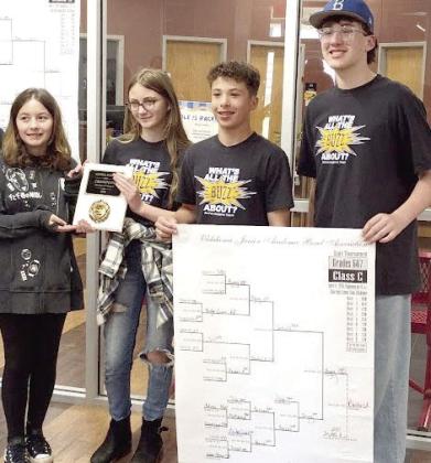 Bethel sixth- and seventh-graders Isabel Fitzgerald, Madison Jones, Noah Gascon and Everett Quirk won top honors at the Oklahoma Junior Academic Bowl recently. Photo provided