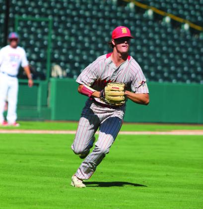Dale junior and pitcher Eli Dougherty runs to first base to tag the third out of the third inning during the fourth inning of the OSSAA Class 2A State Baseball Championship on Oct. 12.Countywide &amp; Sun/Natasha Dunagan