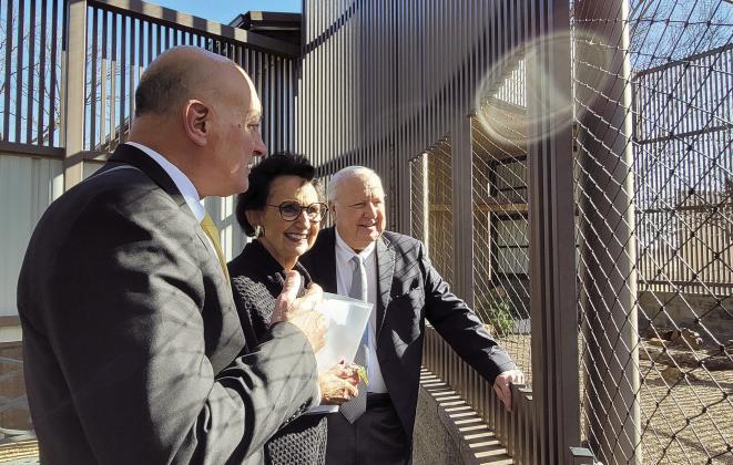 Chairman John “Rocky” Barrett and Vice-Chairman Linda Capps visit the CPN Eagle Aviary with Air Force Sustainment Center Executive Director Dennis D’Angelo. Photo provided