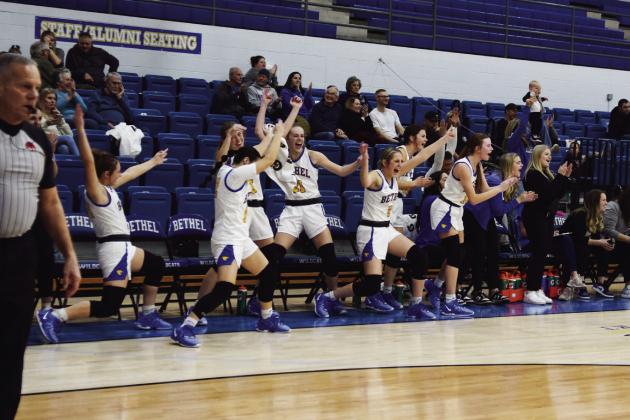 The starting line-up got to cheer on their teammates the entire second half of the game against the Little Axe Lady Indians in District play on Feb. 16th. Bethel dominated at halftime 50-0 and the bench added 36 more for the win (86-7) to secure the district title.