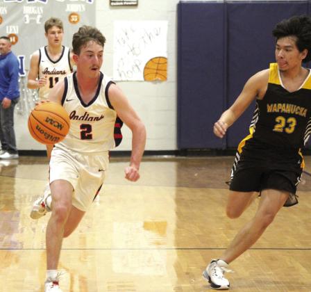 Asher’s Raygan Kuhlman drives to the hoop and scores two points during the Feb. 10 Class B District game with Wapanucka, held at home. After getting a bye on the Feb. 9 game, the Indians won, 67-34. The Lady Indians also won their District game that night against Legacy Christian School, 45-14. Both teams will play in the Class B Regionals tonight in Chattanooga. Countywide &amp;amp; Sun/Natasha Dunagan