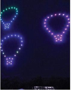 A drone show was new to the FireLake Firefl ight Balloon Festival this year on Aug. 9. Drones created shapes, such as the balloons shown, and were programmed to music custom-made for the event. They replaced the annual Friday fireworks show. File photo