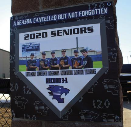 Last fall, this banner was hung on the archway to the Bethel baseball field to honor the Seniors of 2020 who lost most of their season to the COVID-19 pandemic. Coach Lincoln Dearing said they were only able to play four games before the school shut-down. The seniors listed on the banner are Carter Monday, Gunner Smith, Cache Hankins, Jaylon Gordon, Zach Ricker and Tyler Raines. Countywide &amp;amp; Sun/Natasha Dunagan