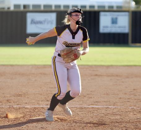 Tecumseh junior Steeli Mitchell winds up her pitch during the sixth inning of the Sept. 30 home game with Chandler. The Lady Savages won, 3-2. Countywide &amp;amp; Sun/Natasha Dunagan