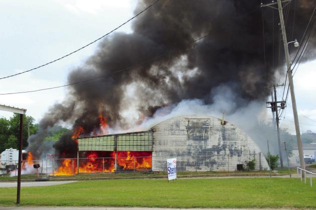 A fire broke out at Jordan Contractor's mechanic barn in downtown Tecumseh on May 6. Natasha Dunagan, Countywide &amp; Sun