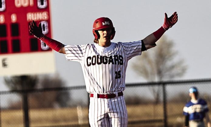 North Rock Creek’s Jesse Todd celebrates his double.