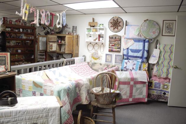 The Quilting and Sewing Room at the Tecumseh Historical Society and Museum includes a quilt frame made by Board Treasurer Jan Parker’s great grandfather.