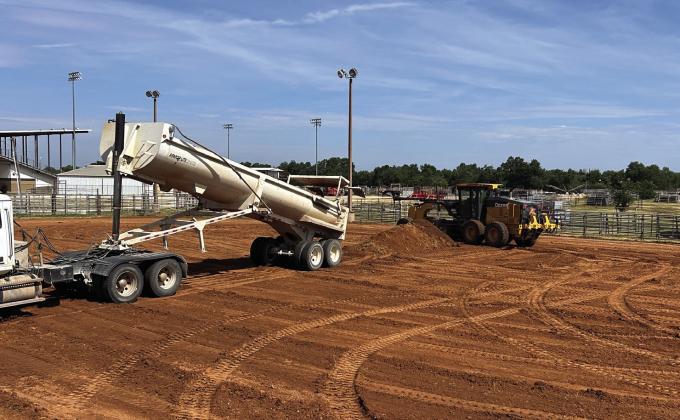 Over 620 yards of dirt donated by Carl &amp;amp; Linda Sturgill is delivered and spread by Districts 1 &amp;amp; 2 County Commissioner crews. Photo provided