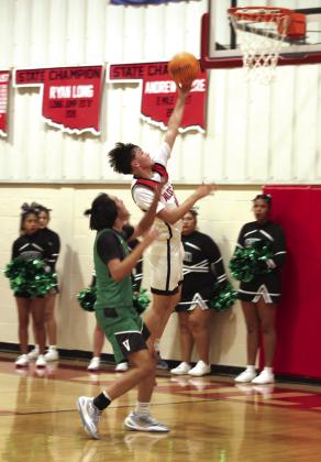Earlsboro's Isac Nice puts up two points during the first quarter of the Nov. 7 home game against Varnum. The Wildcats lost 35-53.