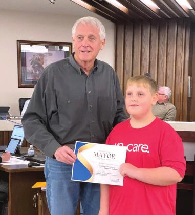 Westen Striplin called the Shawnee Board of City Commissioners meting to order Monday evening. He was then presented with a Mayor For The Day Certificate from Mayor Ed Bolt. Countywide &amp; Sun/Suzie Campbell.