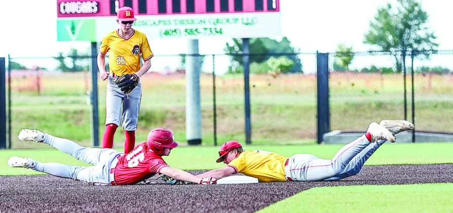 NRC baseball hosted Dale on June 9, losing 2-6. Denton Forsythe gets the tag on Tristan Lowe when he slid past 2nd. Photos Courtesey of Gowin Photography