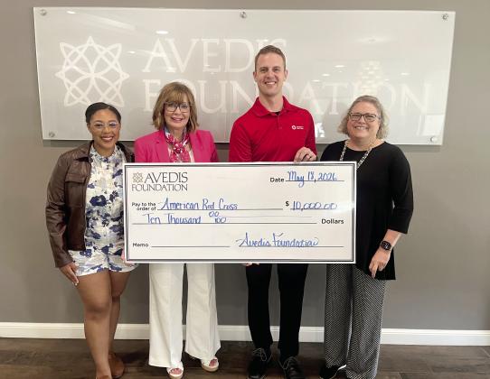 Pictured from left are: Leah Young, Community Disaster Program Specialist American Red Cross, Kathy Laster, Ph.D., President &amp; CEO Avedis Foundation, Ryan Corley, Executive Director American Red Cross and Tracy Meeuwsen, Sr. Program Director-Data Analyst. Photo provided by Avedis Foundation