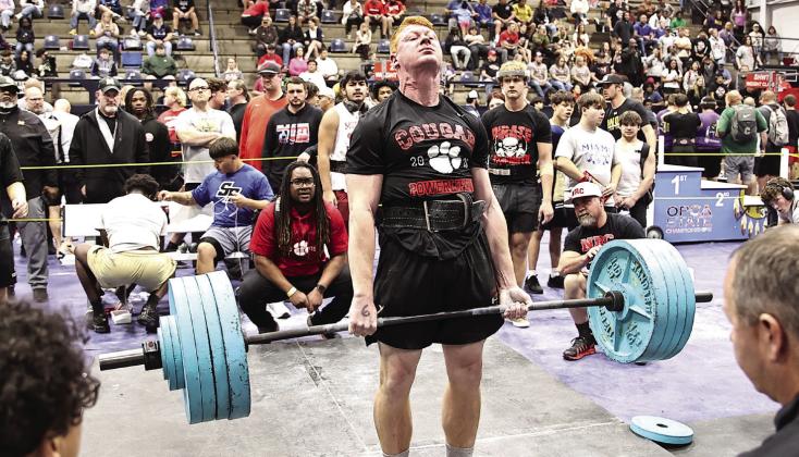 North Rock Creek's Blaine Robison deadlifts 550 pounds. Robison placed sixth in the 198 pound weight class. Photo courtesy of Gowin Photography